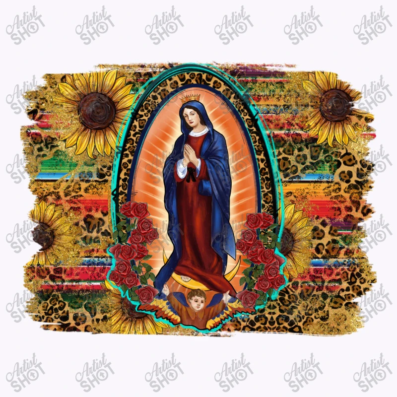 Sunflower Lady Of Guadalupe Distressed Background Tank Top - Image 5