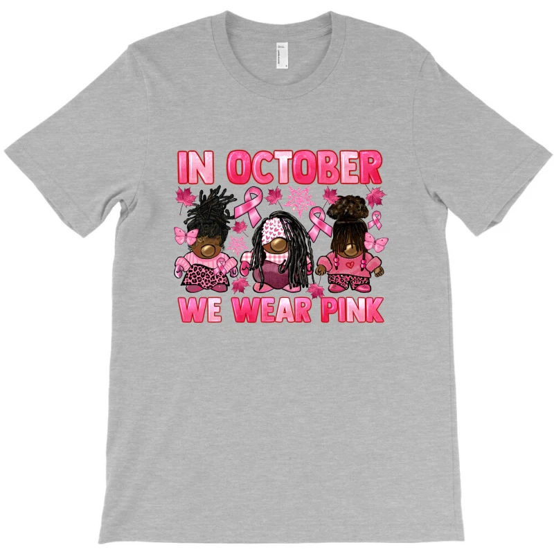 In October We Wear Pink Breast Cancer Afro Gnomies T-Shirt - Image 3