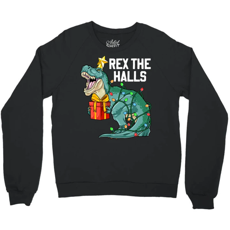 Christmas Dinosaur Rex The Halls Cute Boys Kids Tr Crewneck Sweatshirt - Image 3