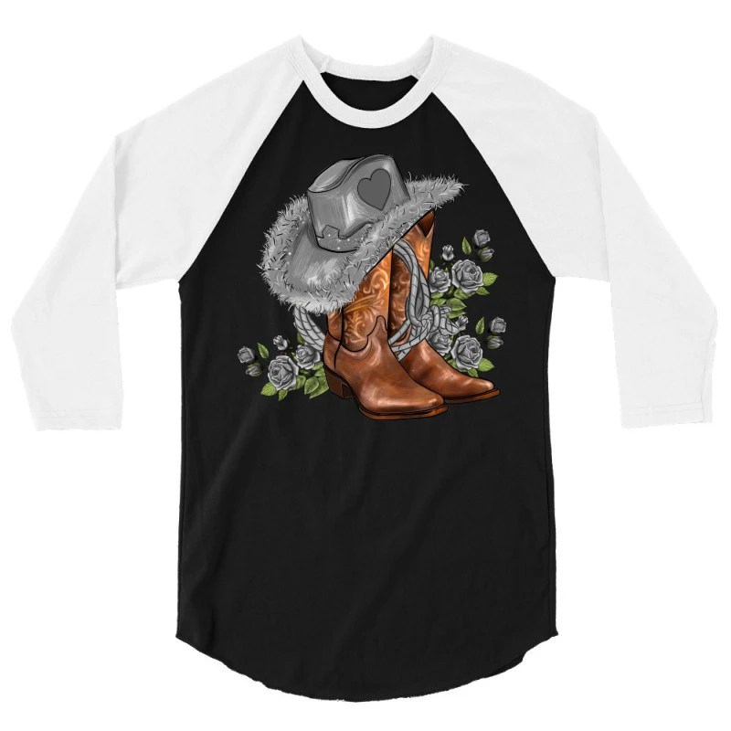 Gray Cowgirl And Roses 3/4 Sleeve Shirt - Image 3