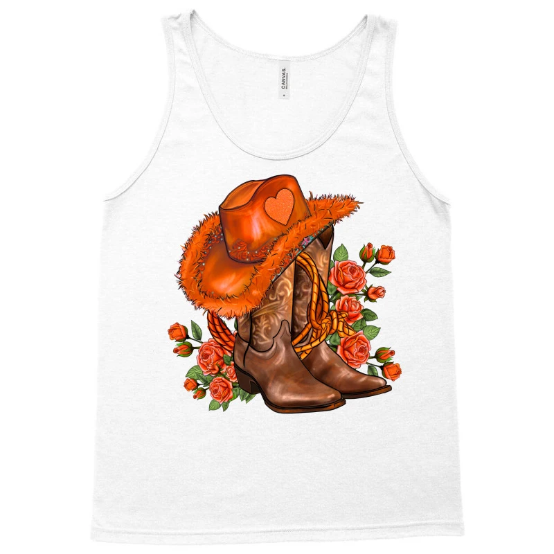 Orange Cowgirl And Roses Tank Top - Image 3