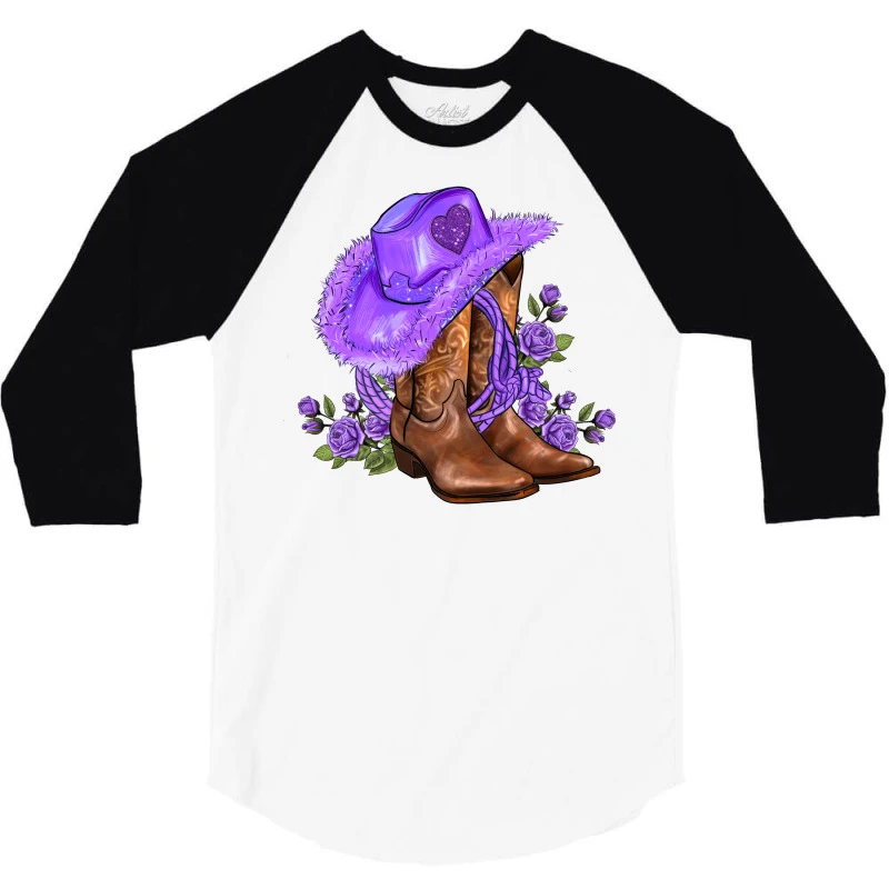 Purple Cowgirl And Roses 3/4 Sleeve Shirt - Image 3