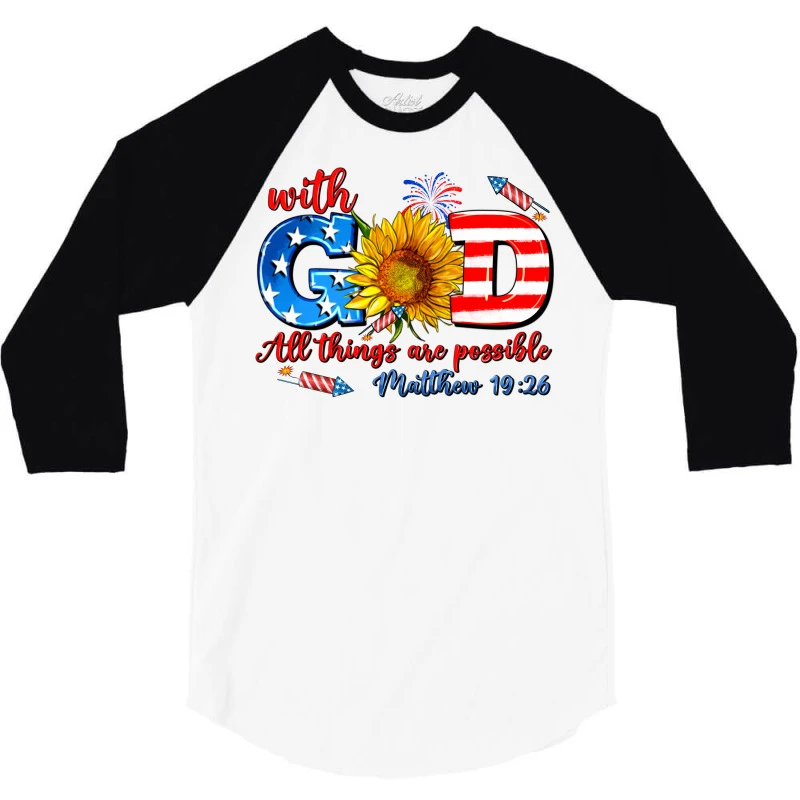With God All Things Are Possible Usa 3/4 Sleeve Shirt - Image 3