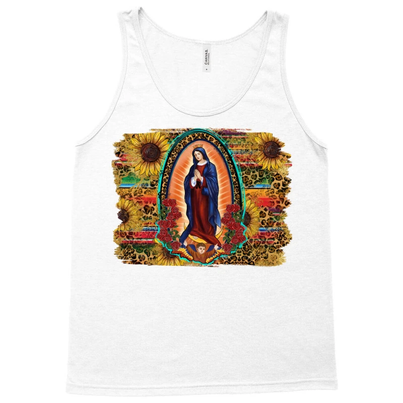 Sunflower Lady Of Guadalupe Distressed Background Tank Top - Image 3