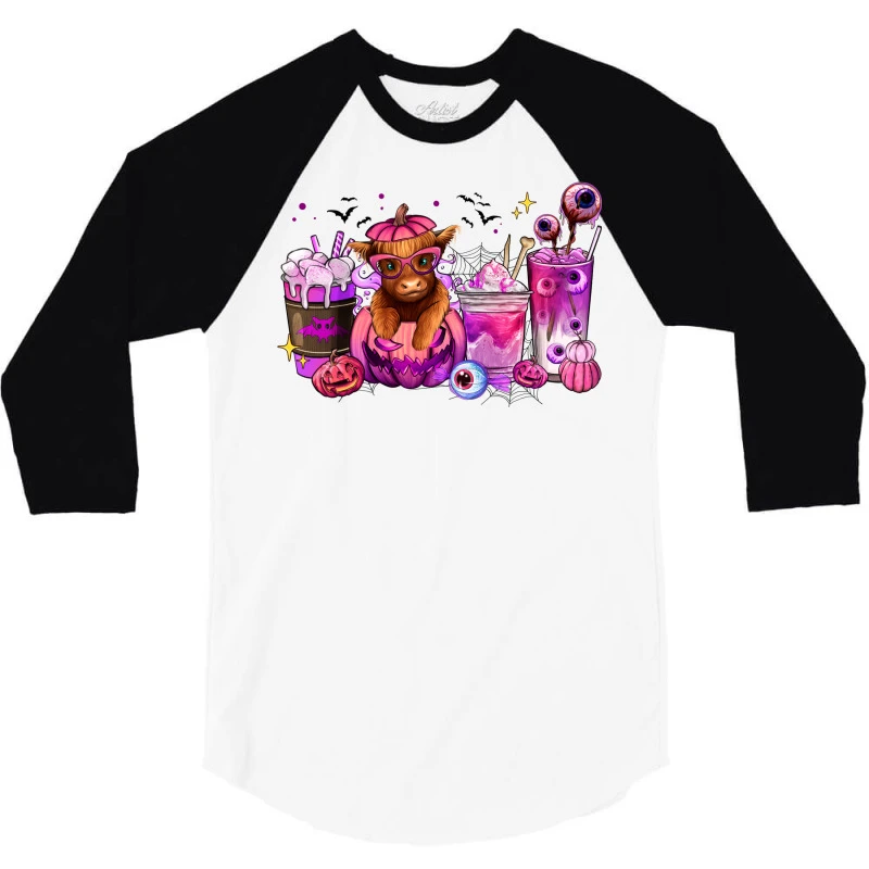 Halloween Heifer Coffee Cups 3/4 Sleeve Shirt - Image 3