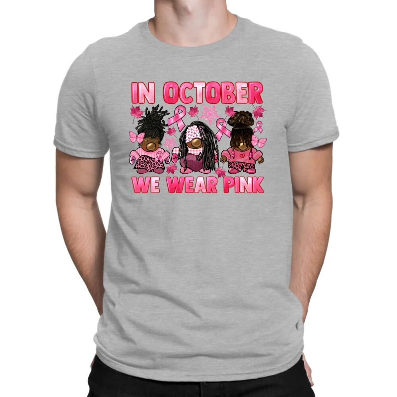 In October We Wear Pink Breast Cancer Afro Gnomies T-Shirt