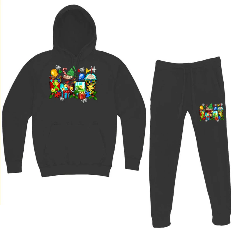 Autism Christmas Coffee Cups Hoodie & Jogger Set - Image 3