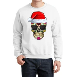 Christmas Sugar Skull Santa Merry Xmas Funny Holid Crewneck Sweatshirt