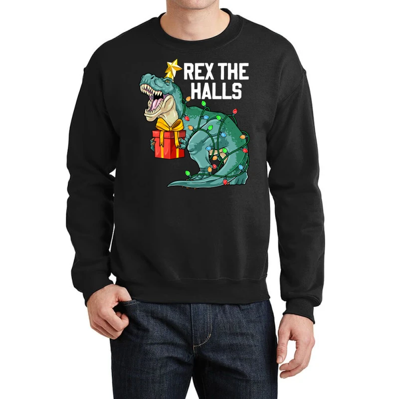 Christmas Dinosaur Rex The Halls Cute Boys Kids Tr Crewneck Sweatshirt