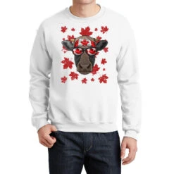 Canadian Cow Patriotic Canada Flag Maple Leaf Farm Crewneck Sweatshirt