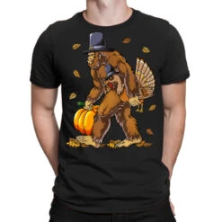 Bigfoot Pilgrim Turkey Pumpkin Thanksgiving T-Shirt
