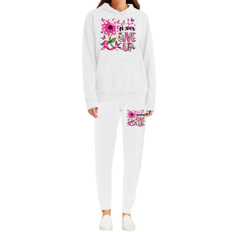 Never Give Up Breast Cancer Sunflower Hoodie & Jogger Set - Image 2