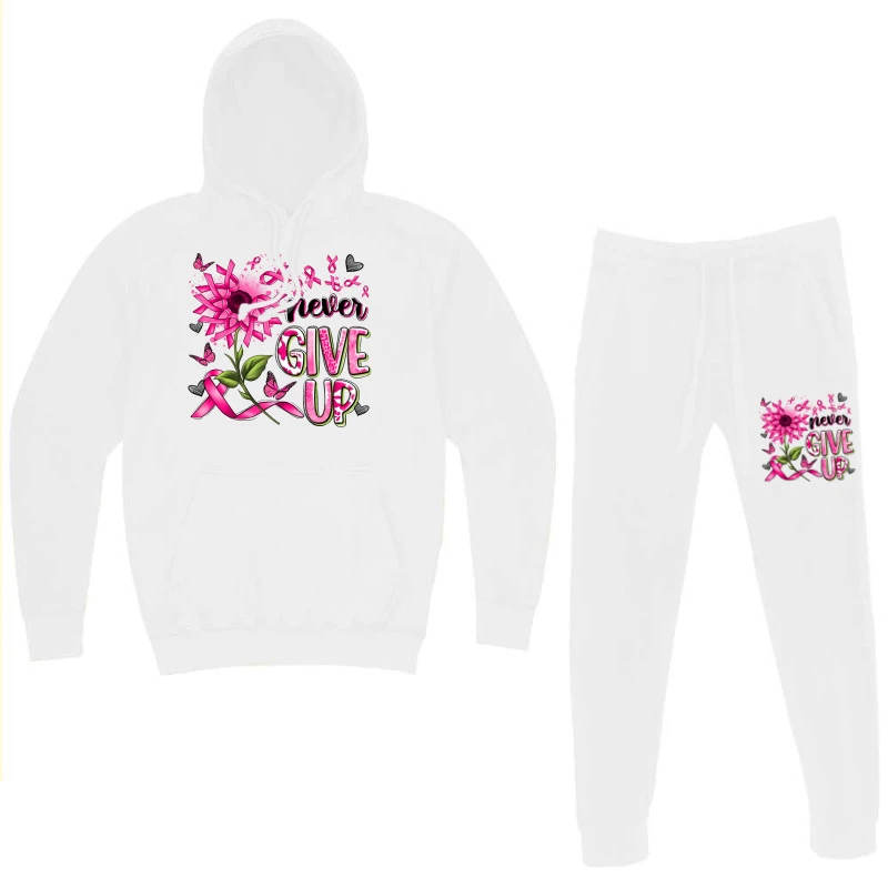Never Give Up Breast Cancer Sunflower Hoodie & Jogger Set - Image 3
