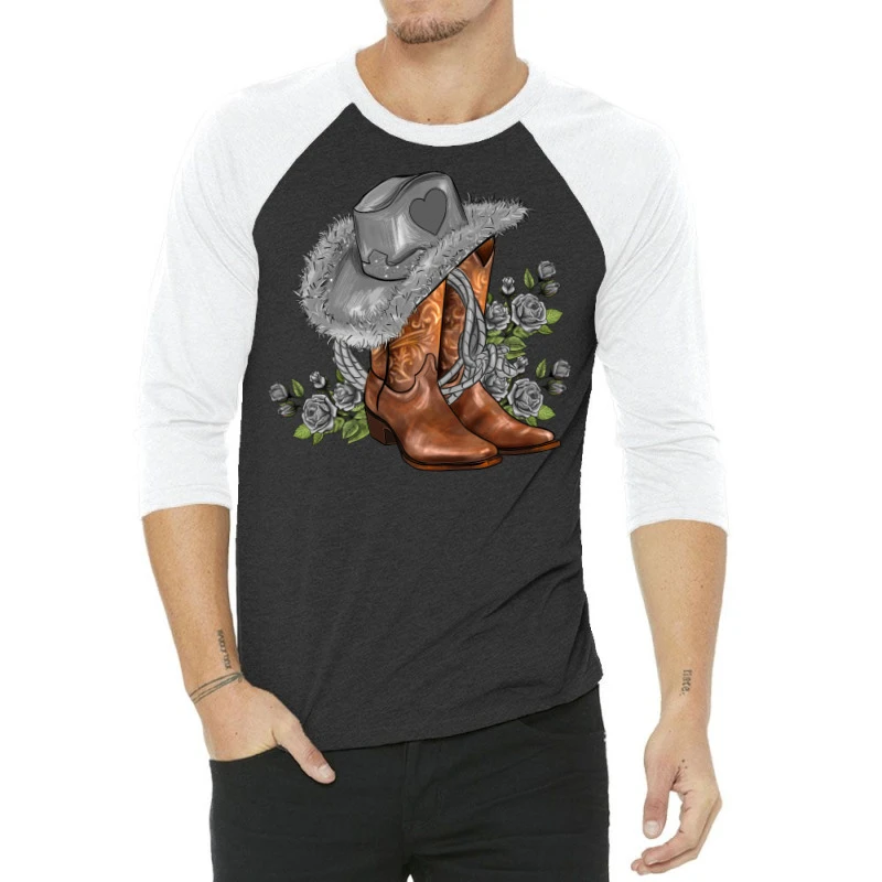Gray Cowgirl And Roses 3/4 Sleeve Shirt