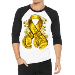 Childhood Cancer Yellow Ribbon With Boxing Gloves 3/4 Sleeve Shirt