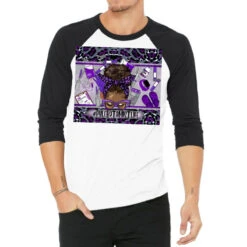 Afro Messy Bun Phlebotomist Life Purple And Gray 3/4 Sleeve Shirt