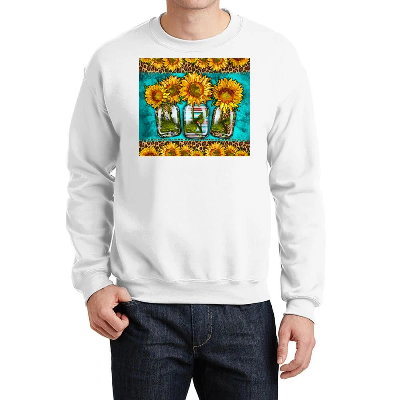 Western Serape Mason Jars Sunflowers Crewneck Sweatshirt