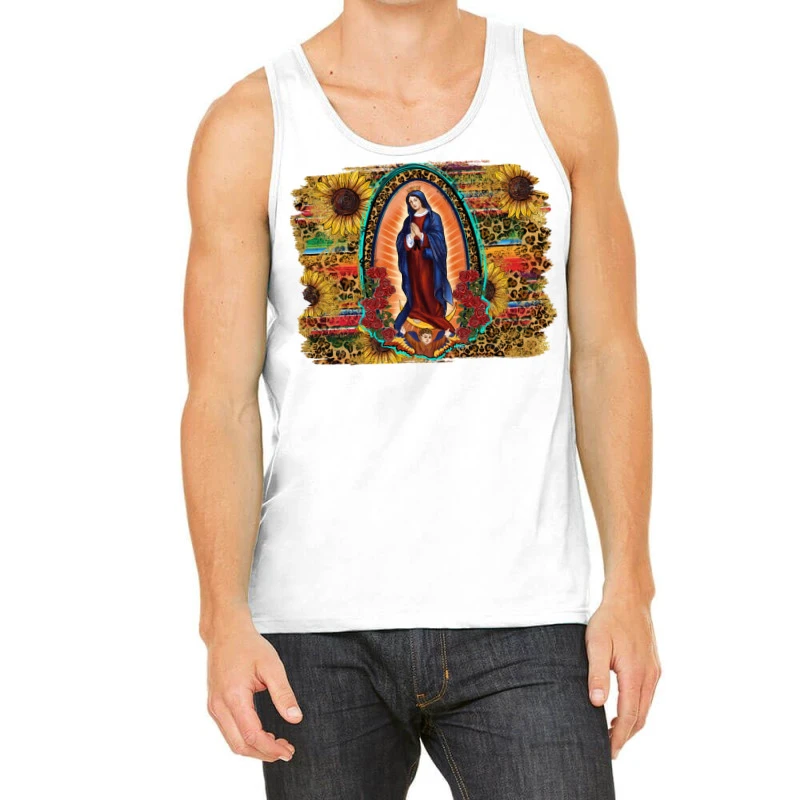 Sunflower Lady Of Guadalupe Distressed Background Tank Top