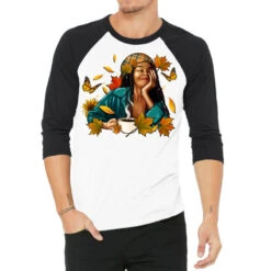 Fall Afro Woman With Coffee 3/4 Sleeve Shirt