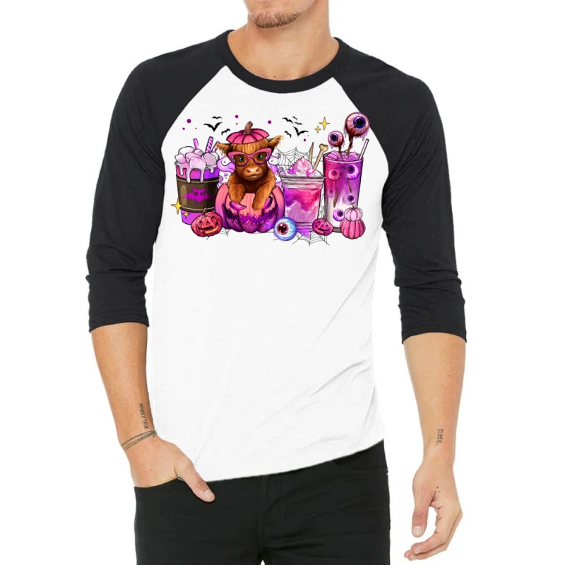 Halloween Heifer Coffee Cups 3/4 Sleeve Shirt